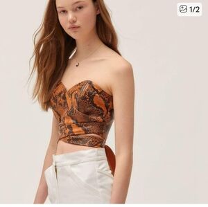 UO orange snake print bustier wrap tie crop too Medium